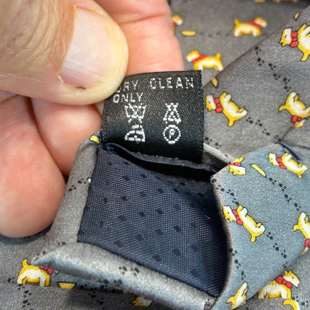 Tucci Firenze Italy Silk Tie Mens Grey Scottish Terrier Dog Print Animal Motif